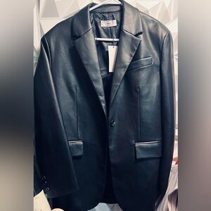 Mango Sleek Black faux Leather Blazer